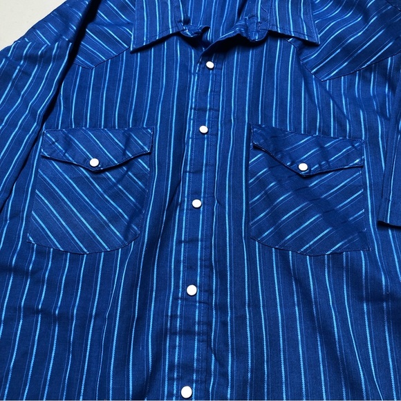 Vtg Saddlebrook Western Wear Pearl Snap 3X Blue Striped Shirt Made In USA - Picture 3 of 5
